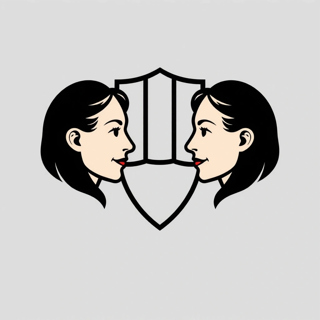 Zwei Köpfe im Profil, die sich einander zuwenden, symbolisieren Diskretion und Vertraulichkeit.